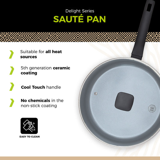 BE | LIVING Delight Series Sauté Pan with Lid – Ø 28 cm – Black