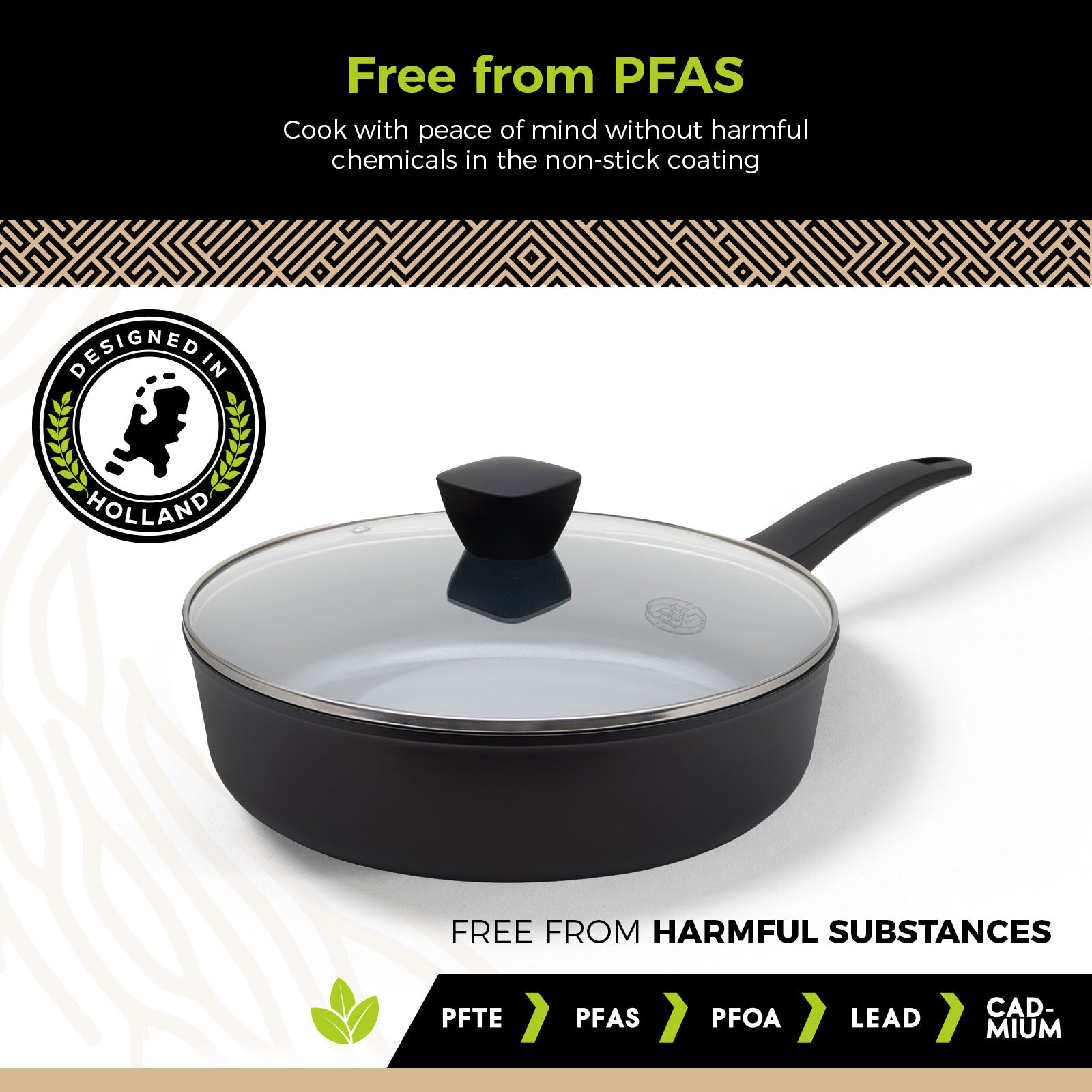 BE | LIVING Delight Series Sauté Pan with Lid – Ø 28 cm – Black