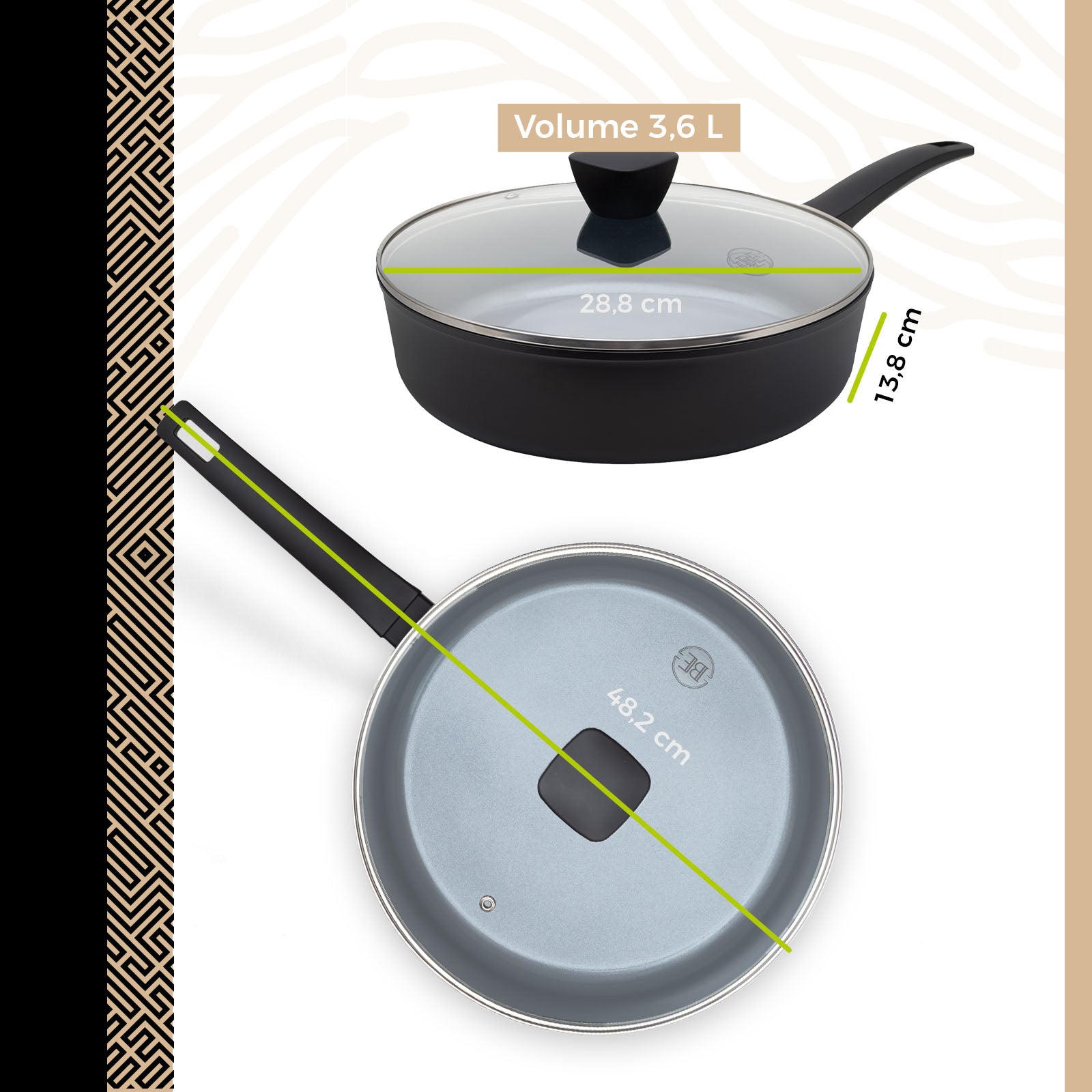 BE | LIVING Delight Series Sauté Pan with Lid – Ø 28 cm – Black
