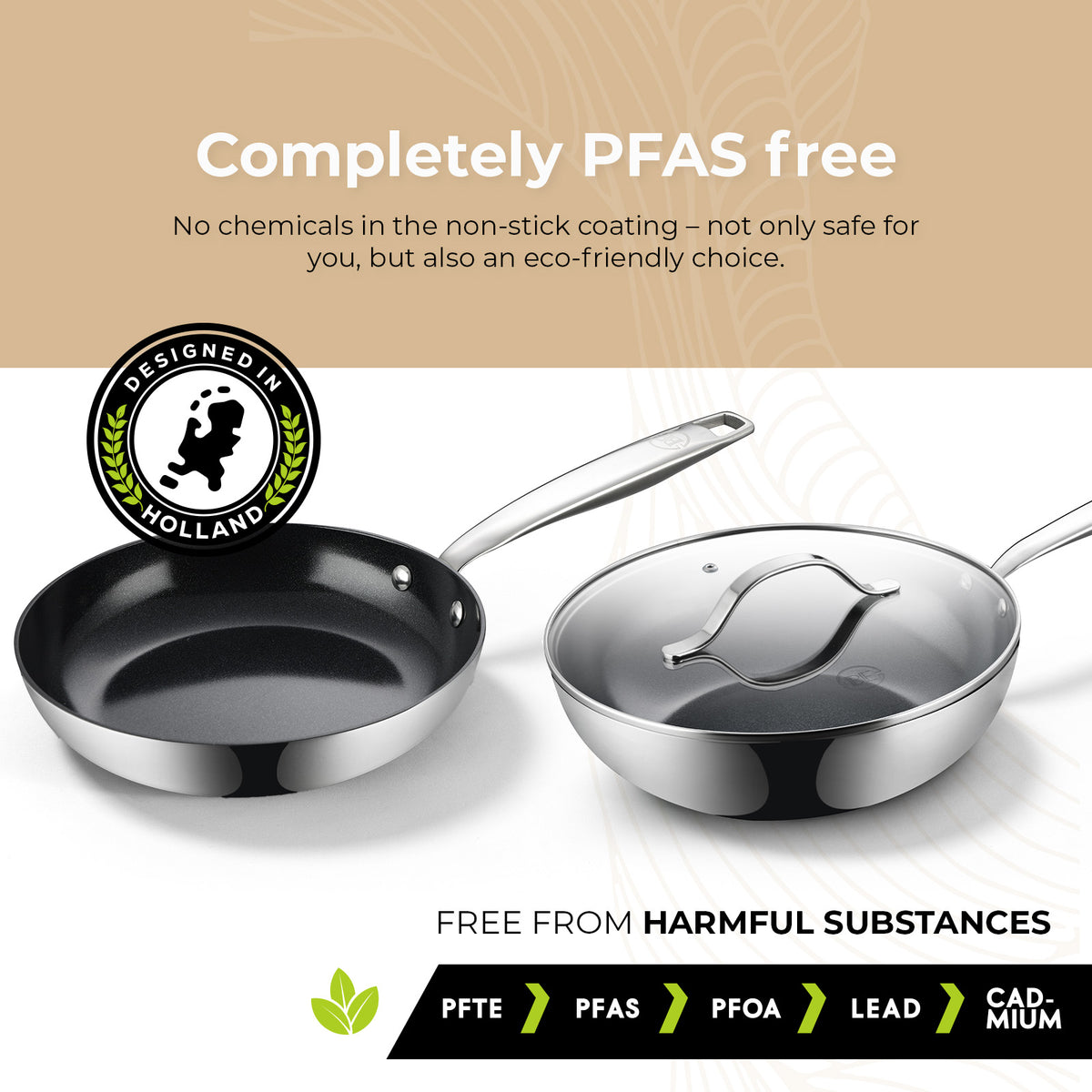 BE Living Essential Series Stainless Steel Black 3 Piece Frying Pan Set + 4.5 qt Wok with Lid (11")