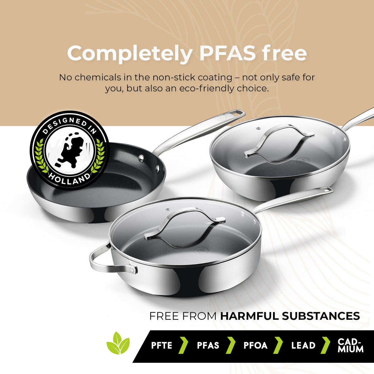 BE Living Essential Series Black Stainless Steel Cookware Set – 4.5 qt Wok & 4 qt Sauté Pan with Lids (11" each) + 3 Frying Pans