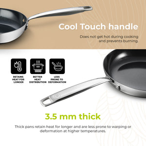 BE Living Essential Series Black Stainless Steel Cookware Set – 4.5 qt Wok & 4 qt Sauté Pan with Lids (11" each) + 3 Frying Pans