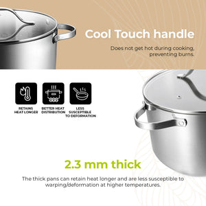 BE | LIVING Essential Series Tri-Ply Stainless Steel Stock Pot with Lid 10"