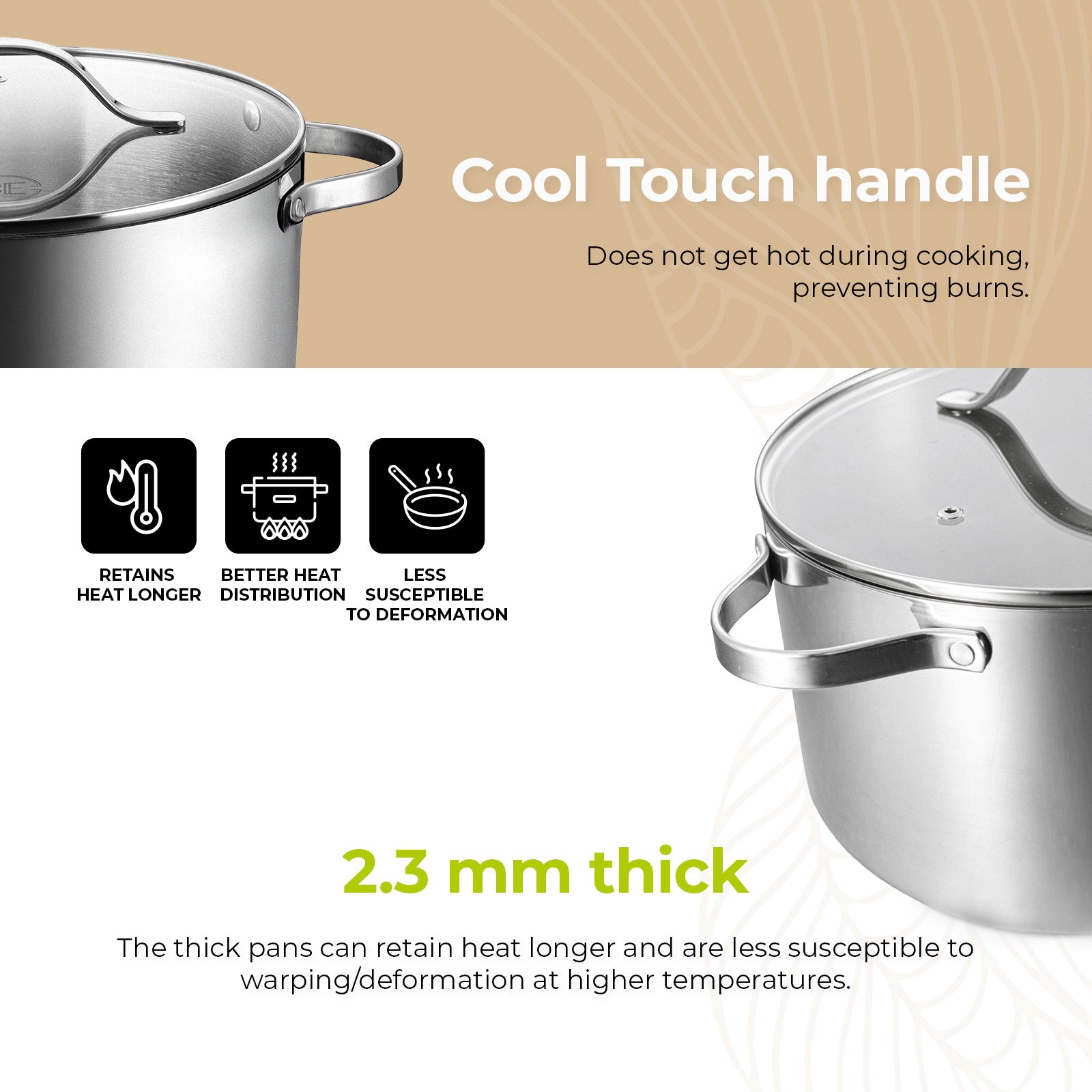 BE | LIVING Essential Series Tri-Ply Stainless Steel Stock Pot with Lid 10"