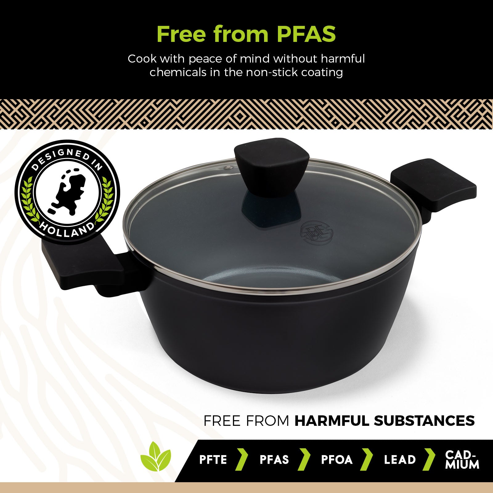 BE | LIVING Delight Series Casserole with Lid – Ø 24 cm – Black