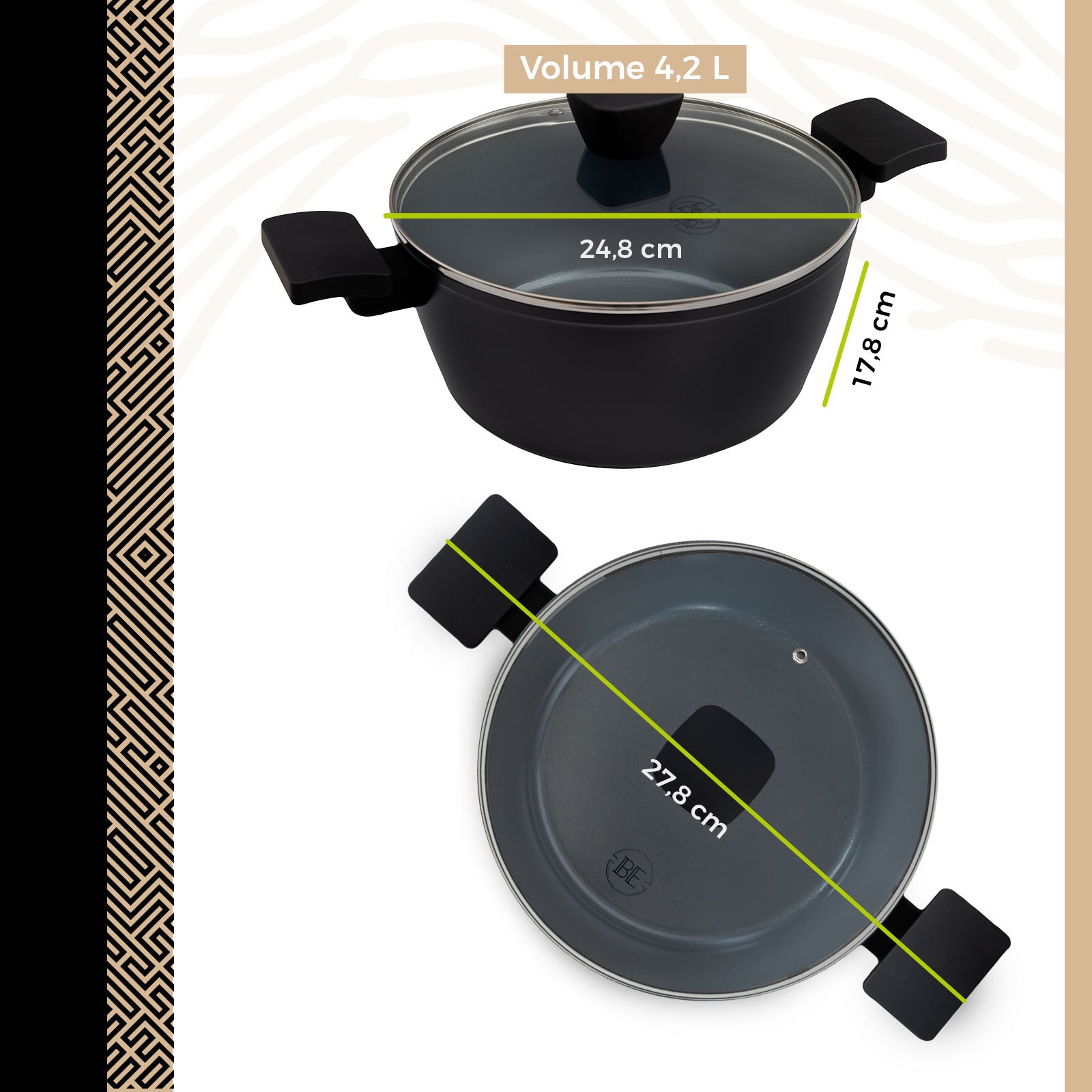 BE | LIVING Delight Series Casserole with Lid – Ø 24 cm – Black