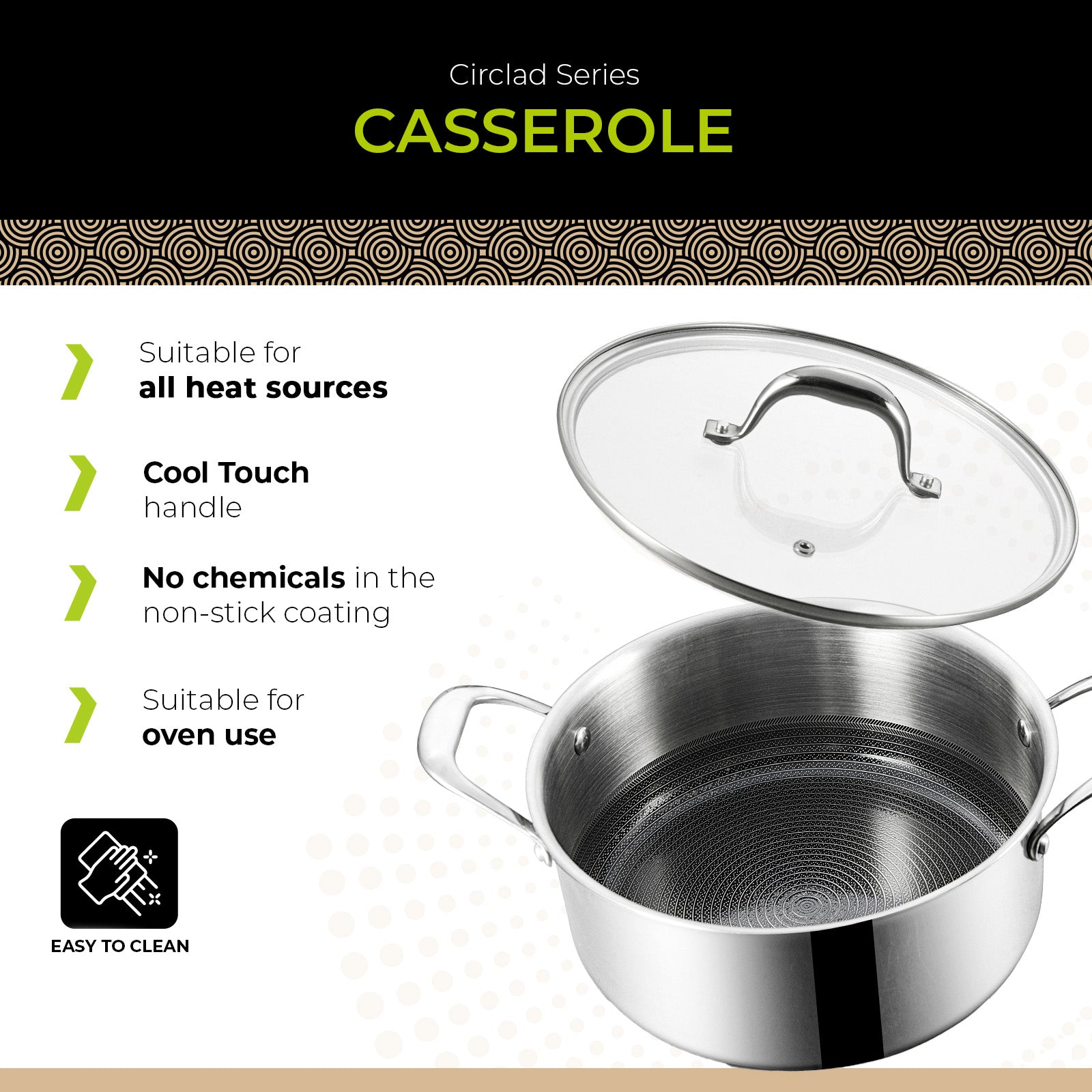 BE | LIVING CIRCLAD Series 5-Quart Hybrid Nonstick Casserole with Lid 9.5"
