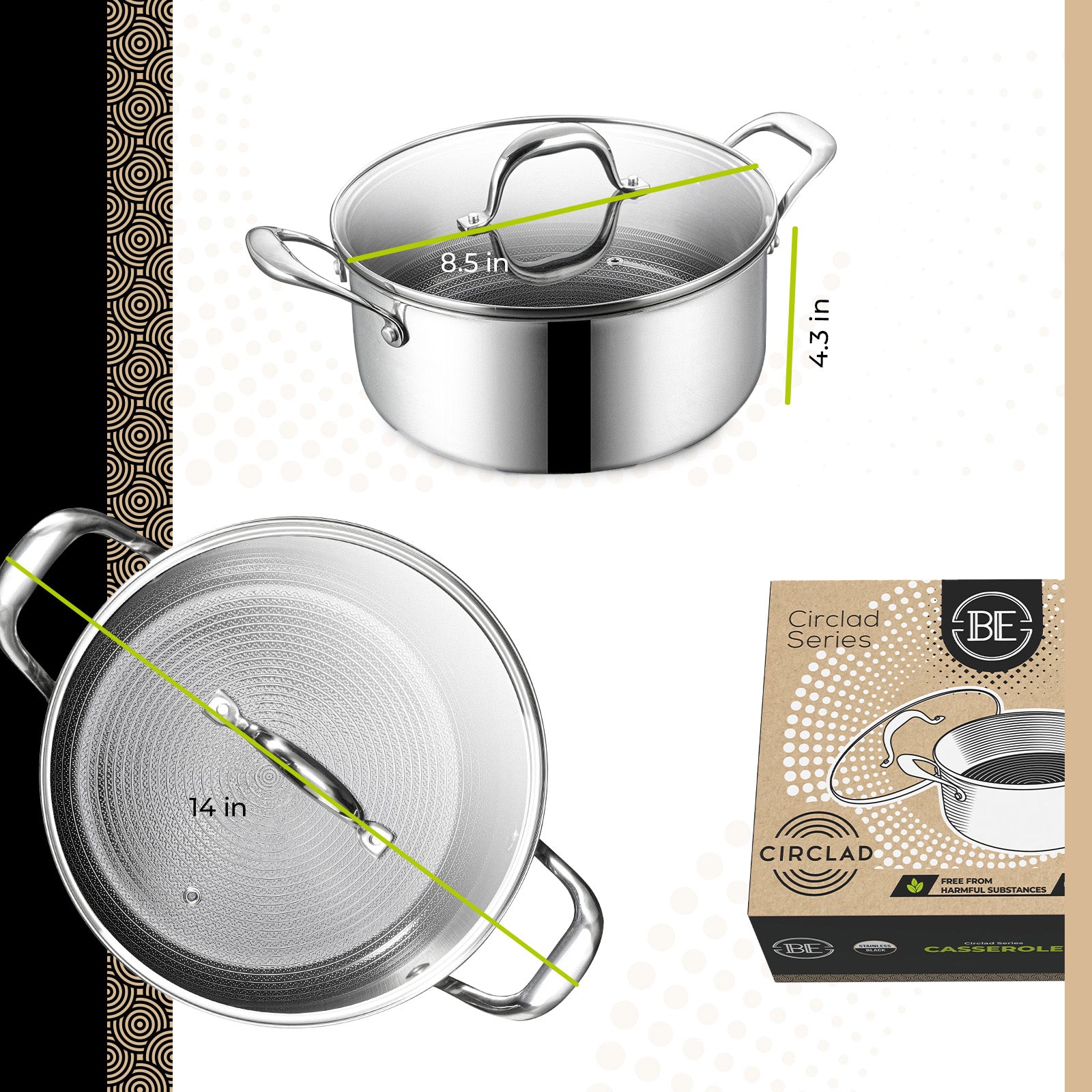 BE | LIVING CIRCLAD Series 5-Quart Hybrid Nonstick Casserole with Lid 9.5"