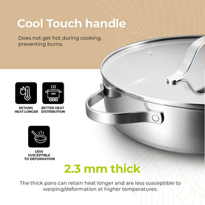 BE | LIVING Essential Series Stainless Steel Black Sauté Pan with Lid Ø 32 cm