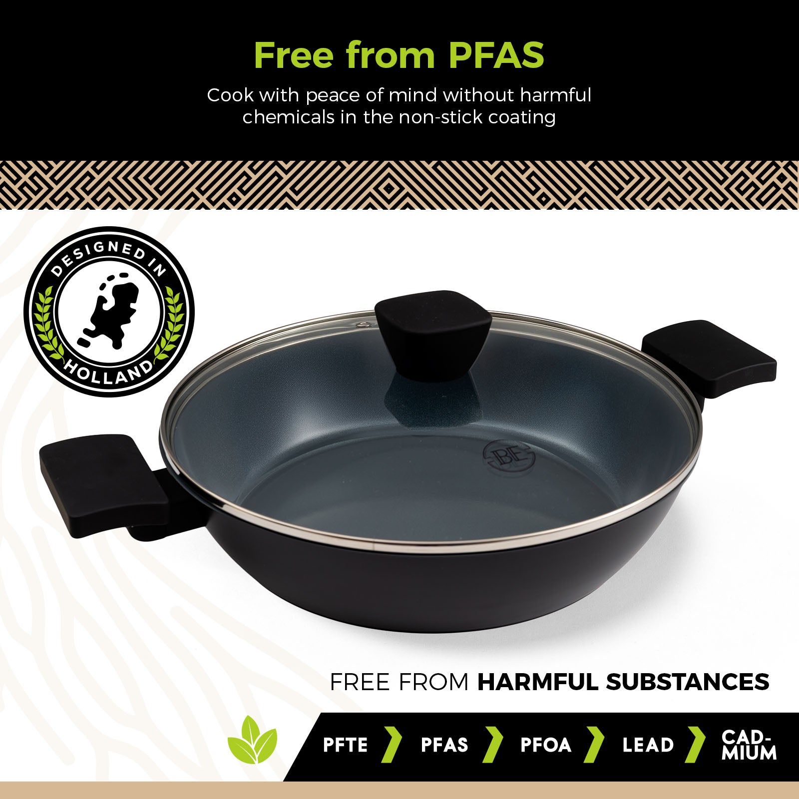 BE | LIVING Delight Series Low Casserole with Lid – Ø 28 cm – Black