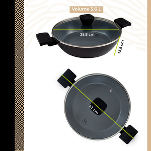 BE | LIVING Delight Series Low Casserole with Lid – Ø 28 cm – Black
