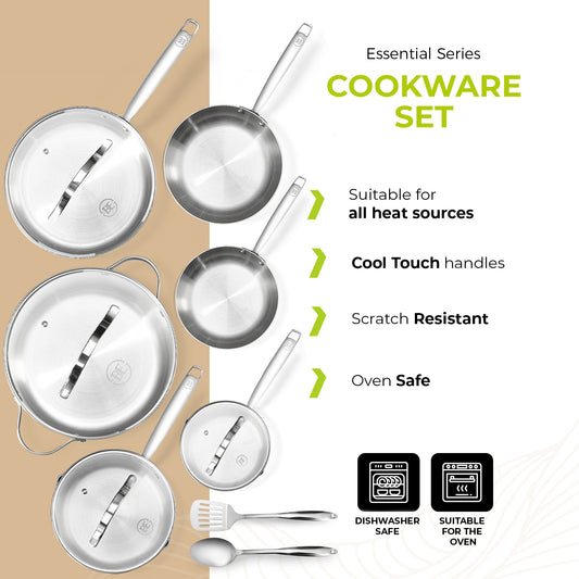 BE | LIVING Essential Series Tri-Ply Stainless Steel 12-Piece Cookware Set