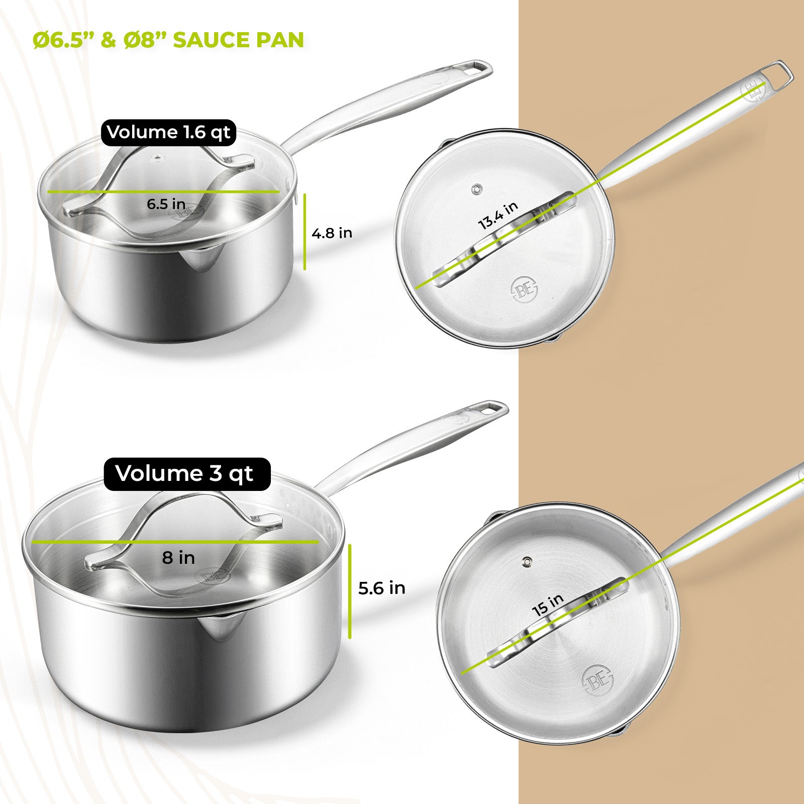 BE | LIVING Essential Series Tri-Ply Stainless Steel 12-Piece Cookware Set