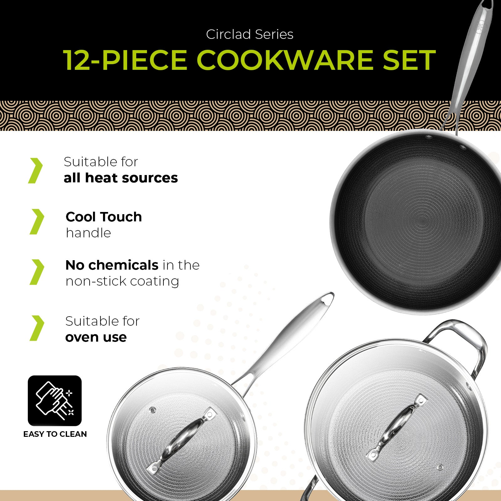BE | LIVING CIRCLAD Series 12-Piece Nonstick Cookware Set