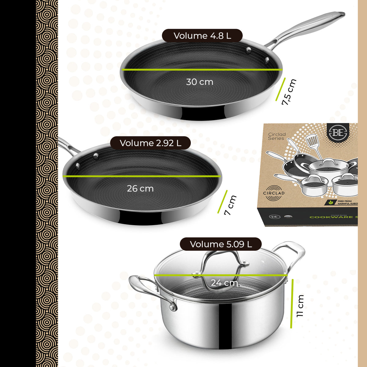 BE Living CIRCLAD Series 12-Piece Nonstick Cookware Set