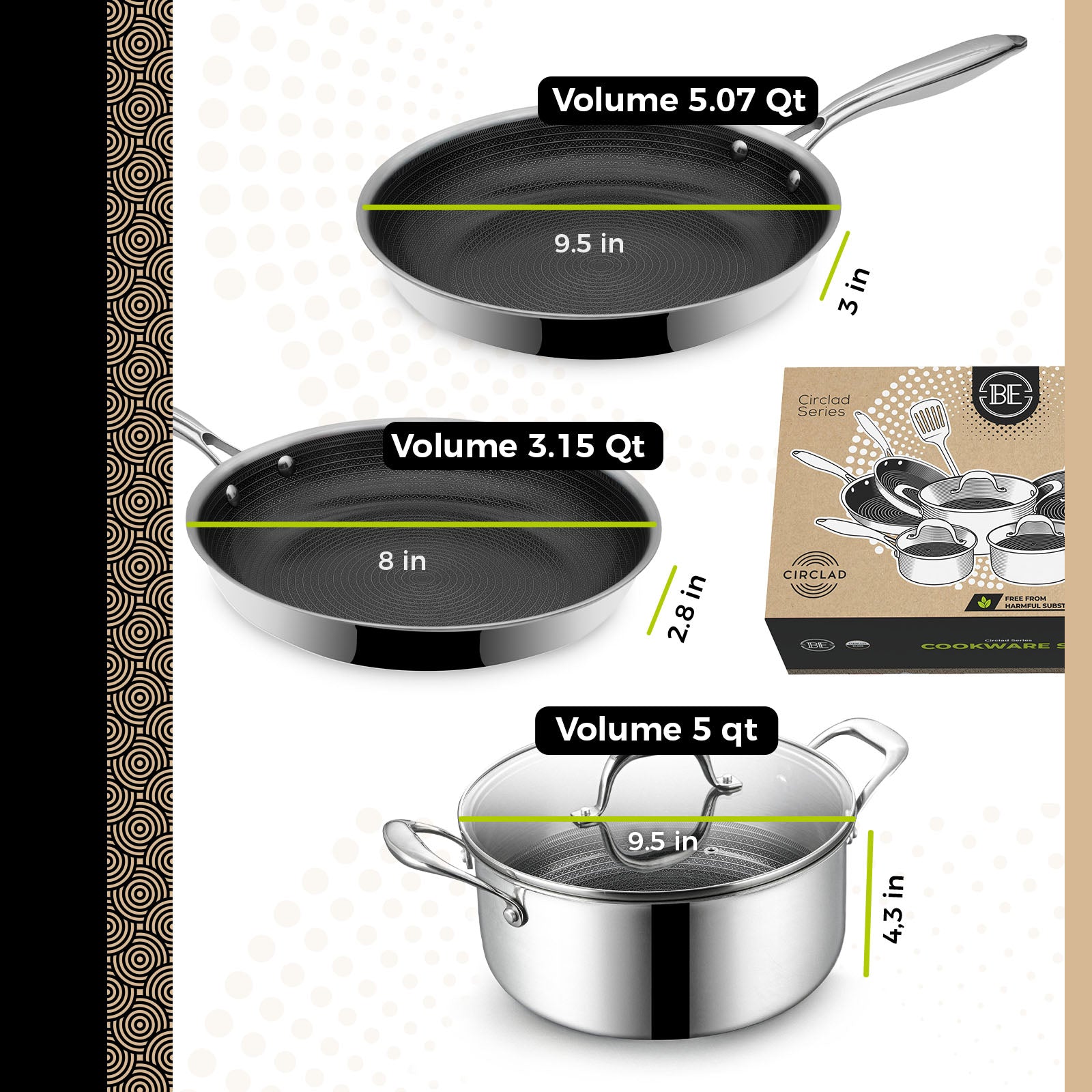 BE | LIVING CIRCLAD Series 12-Piece Nonstick Cookware Set