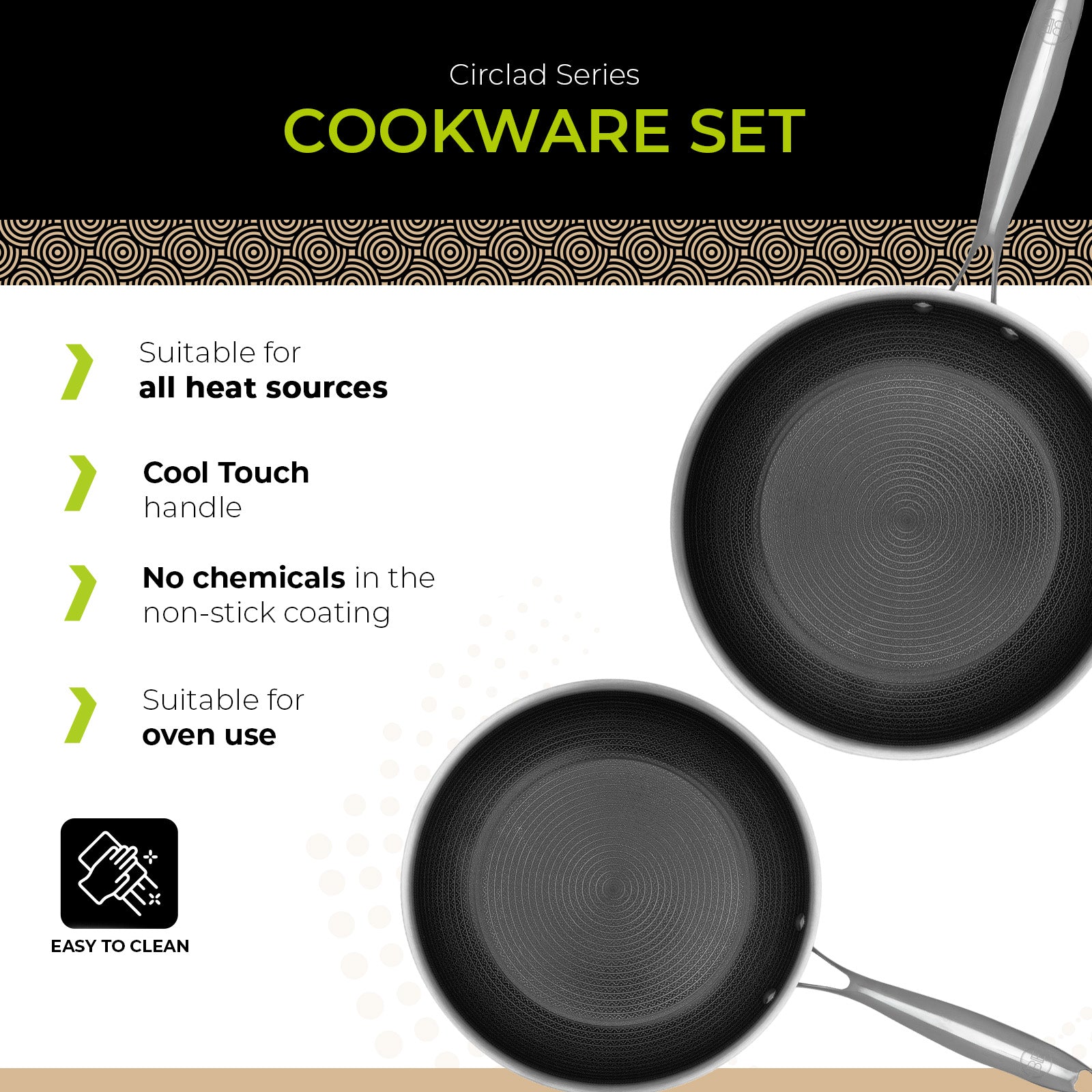 BE | LIVING CIRCLAD Series 2-Piece Stainless Steel Nonstick Fry Pan Set 10" and 12"