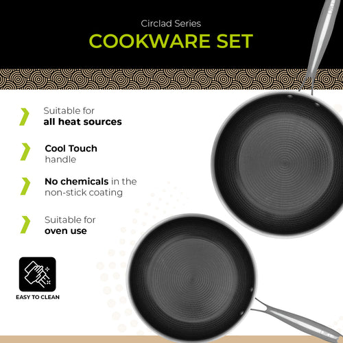 BE | LIVING CIRCLAD Series 2-Piece Stainless Steel Nonstick Fry Pan Set 10" and 12"