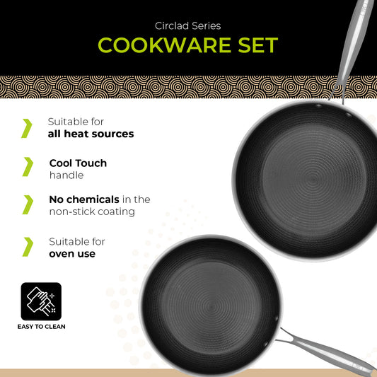BE | LIVING CIRCLAD Series 2-Piece Stainless Steel Nonstick Fry Pan Set 10" and 12"