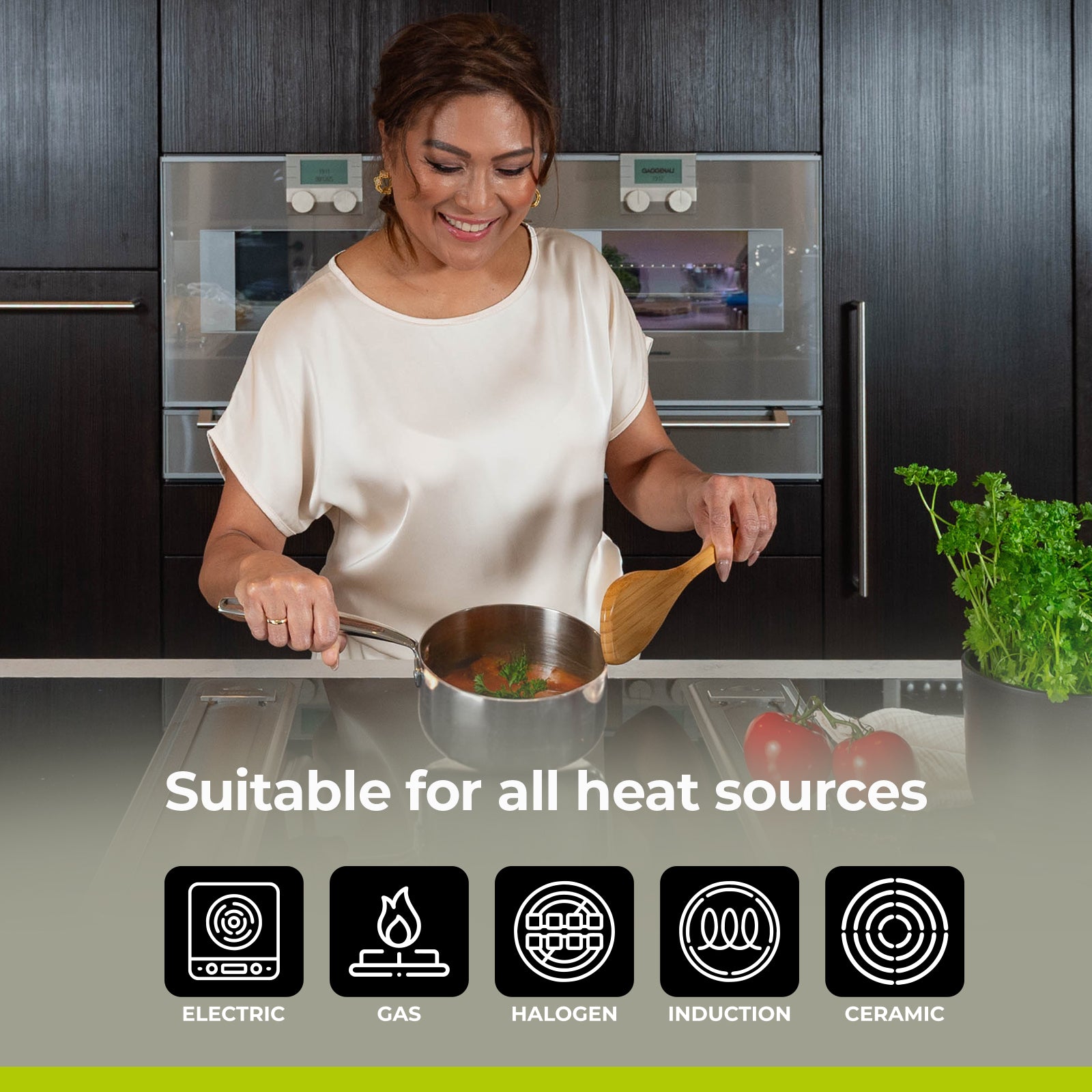 BE | LIVING Essential Series Tri-Ply Stainless Steel Sauce Pan with Lid 8"