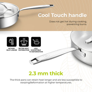 BE | LIVING Essential Series Tri-Ply Stainless Steel Sauté Pan with Lid 9.5"