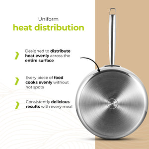 BE | LIVING Essential Series Tri-Ply Stainless Steel Sauté Pan with Lid 9.5"