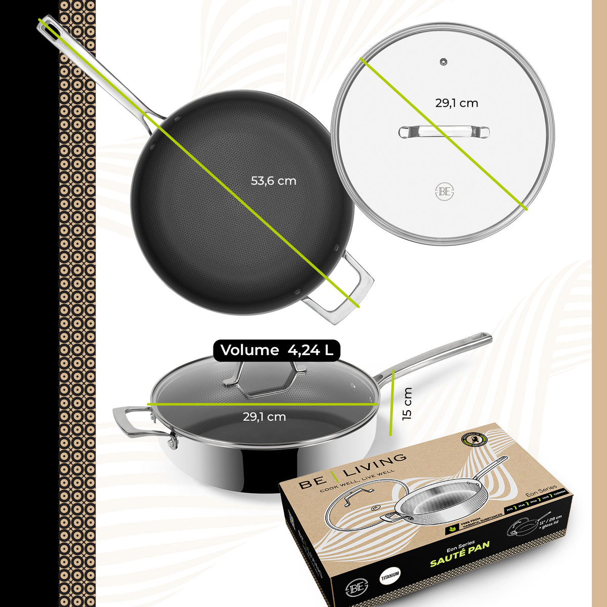 BE Living Eon Series Sauté Pan with Lid 5 qt / Ø 11" (Titanium)