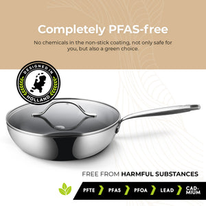 BE | LIVING Essential Series Stainless Steel Black Wok Pan with Lid Ø 28 cm