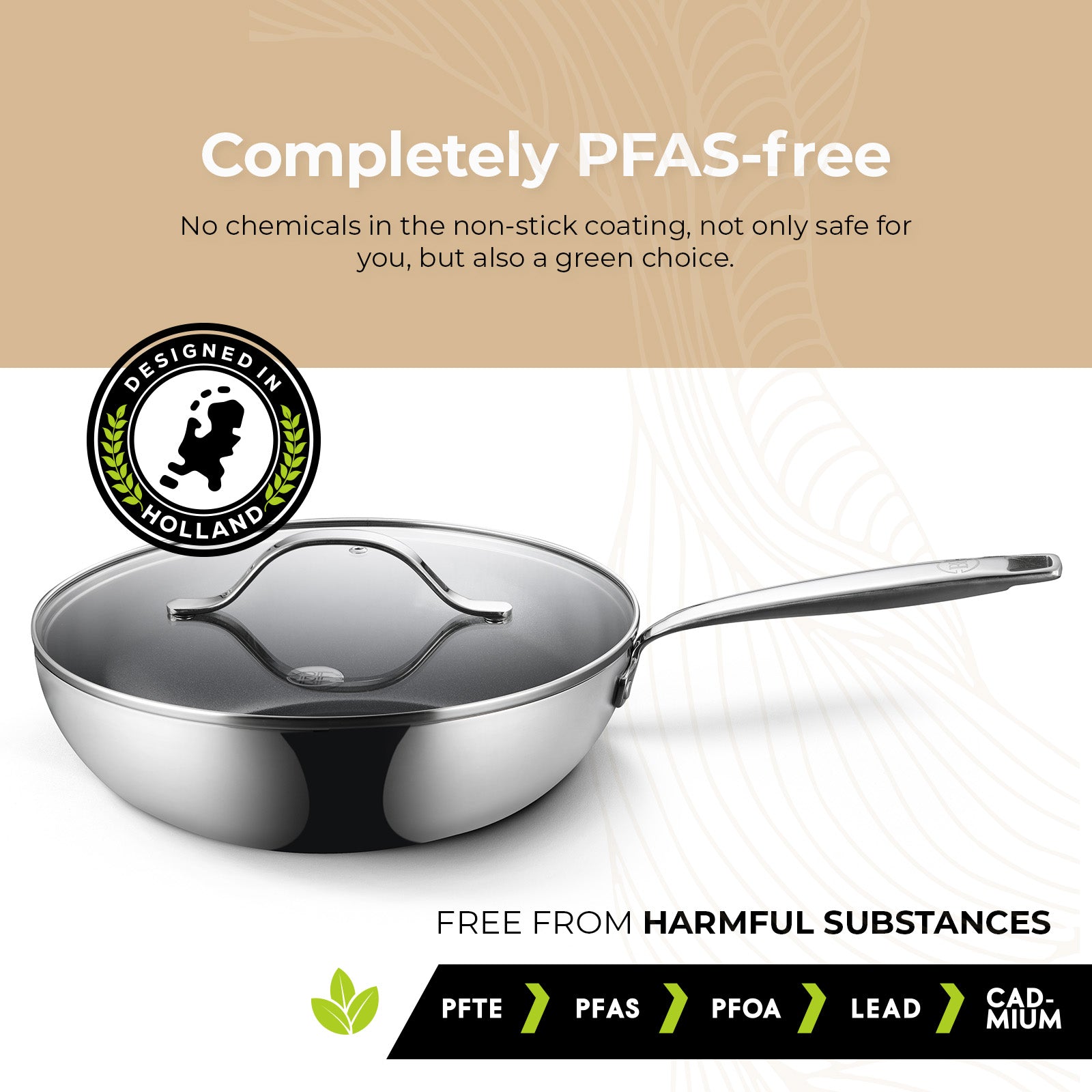 BE | LIVING Essential Series Stainless Steel Black Wok Pan with Lid Ø 28 cm
