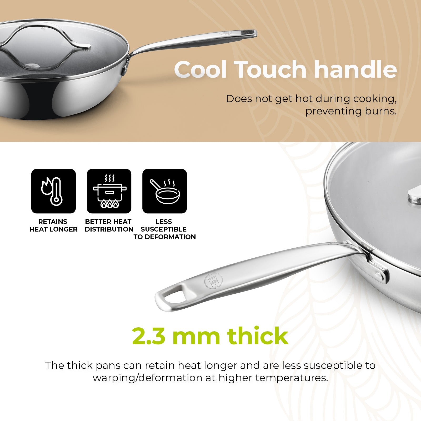 BE | LIVING Essential Series Stainless Steel Black Wok Pan with Lid Ø 28 cm