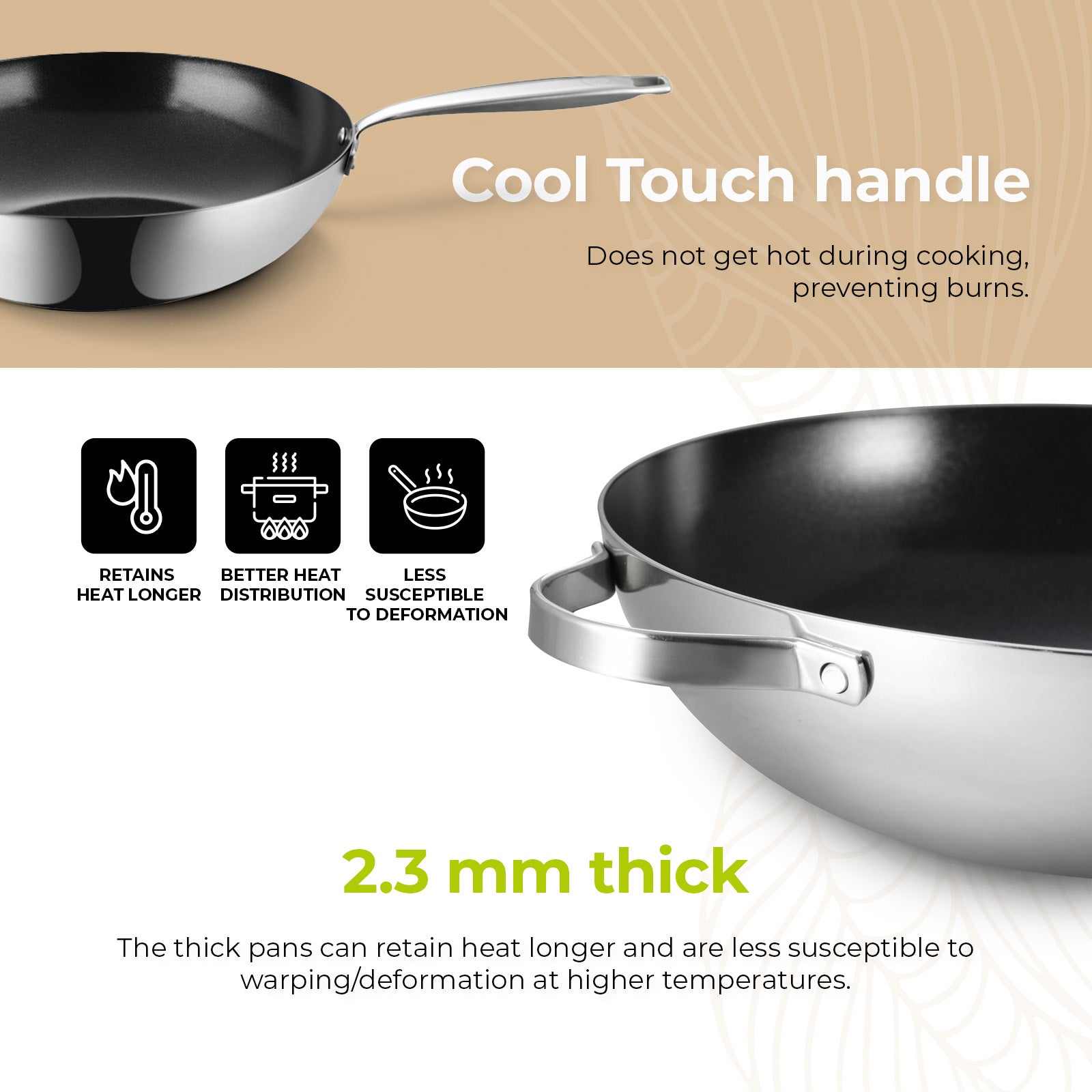 BE | LIVING Essential Series Stainless Steel Black Wok Pan Ø 32 cm